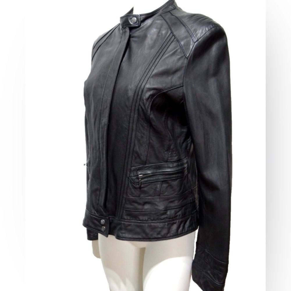 Cole Haan Black Leather Jacket Size 6. Coat